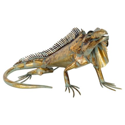 Gold Iron Iguana Sculpture Lifelike Home Decor Ornament